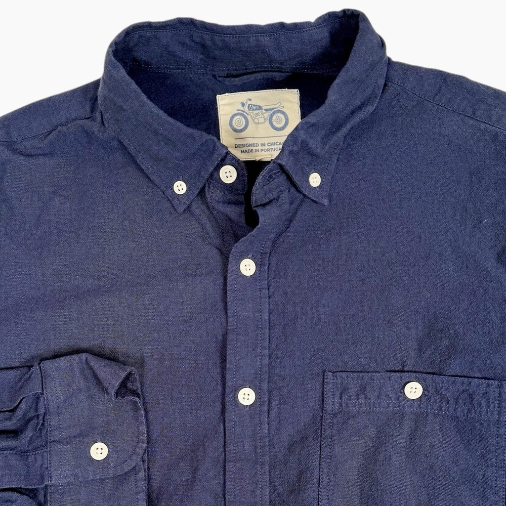 Mugsy Shirt Mens L Navy Blue Button Down‎ Stretch Pocket Long Sleeve